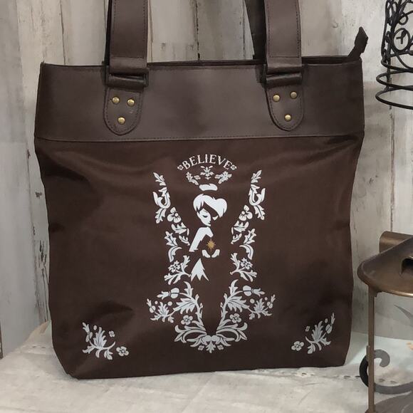 Disney Tinkerbell Brown Tote Purse Bag in Brown with Flaws - Picture 3 of 12